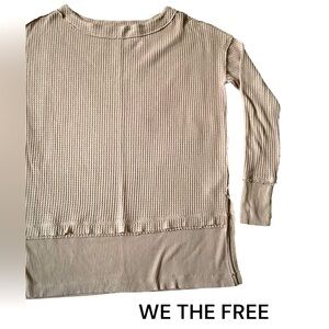 Free People Thermal Tops sand Beige Waffle Knit Size Small Long Sleeve Oversized